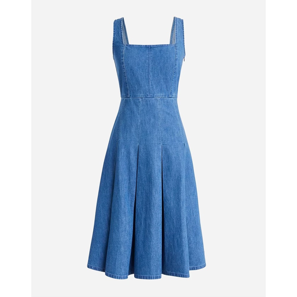 J. Crew Womens Pleated Chambray Dress Size 8 Blue Milkmaid Prairie Cottagecore
